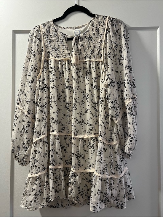 Francesca's Collections Dresses & Skirts - Ivory Floral Dress with Black Print
